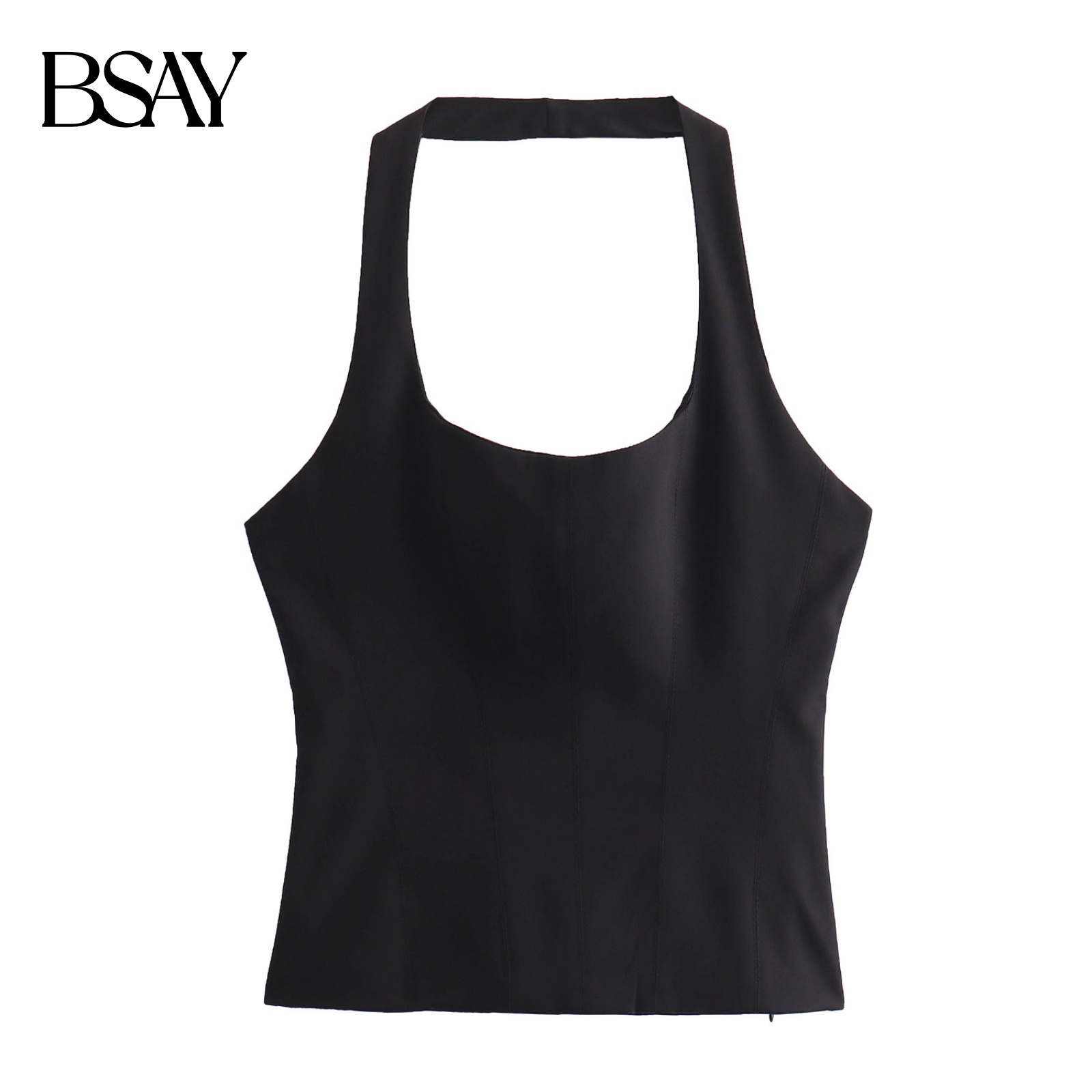 BSAY femmes mode été blanc licou dos nu col rond confortable fronde haut court Chic femme Sexy Streetwear gilet Mujer