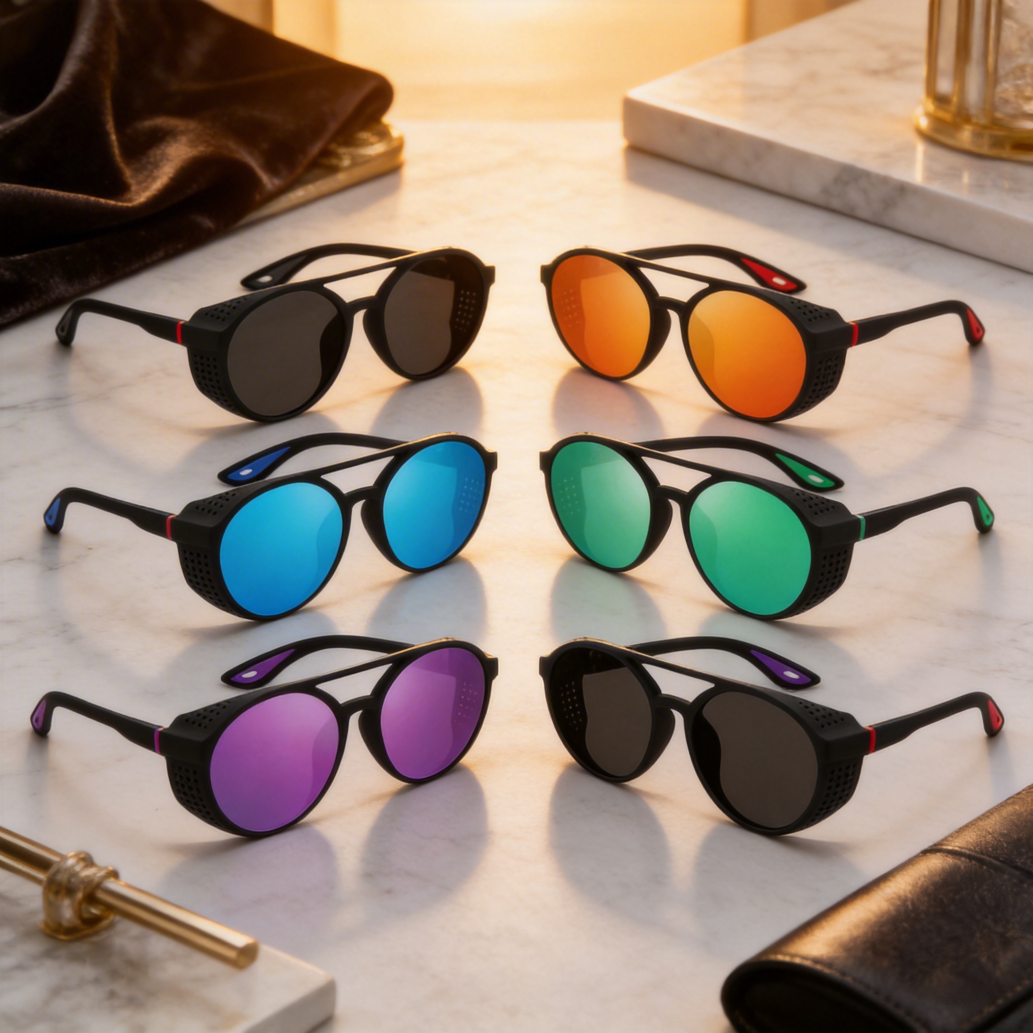 Lunettes de soleil polarisées avec protections latérales, protection UV400, verres miroir, pour sports de plein air, conduite, pêche, cyclisme
