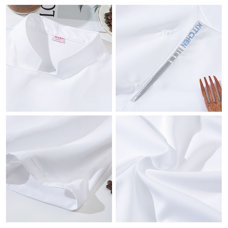 Veste de cuisine d'été pour homme, chemise blanche, uniforme de restauration, tenue de travail pour barbier, veste de boulanger à manches courtes, noir, gris