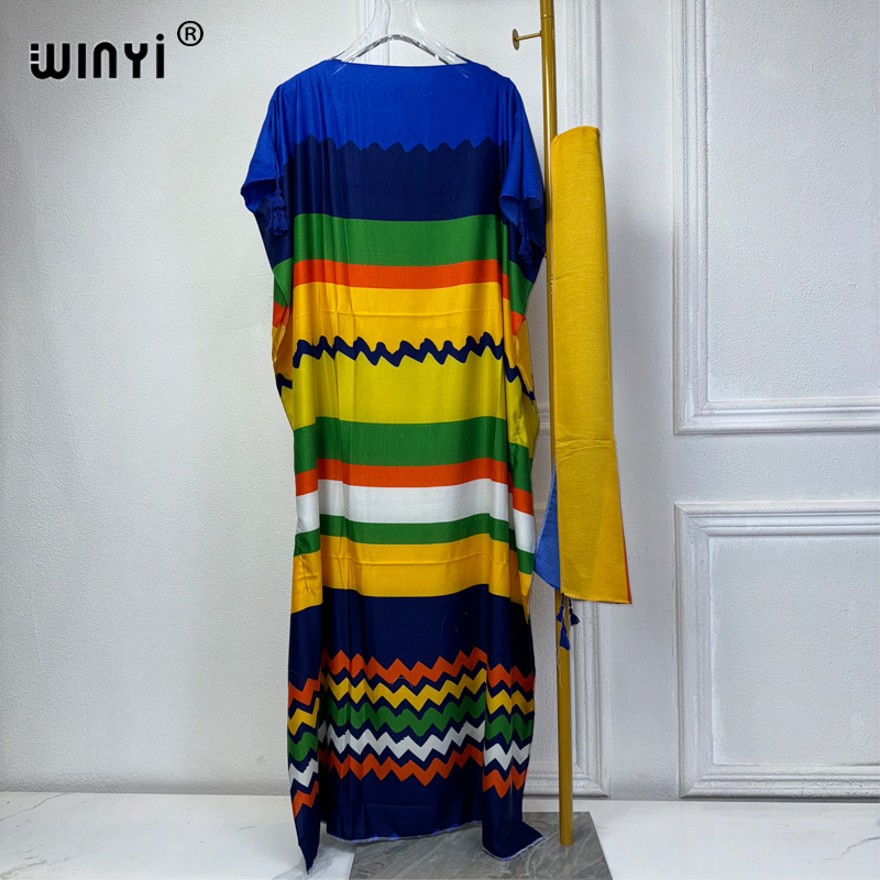 WINYI-Robe Dashiki bohème pour femmes africaines, imprimé musulman, dubaï, taille libre, design avec écharpe, maxi adt, robe élégante africaine, nouvelle collection 2024