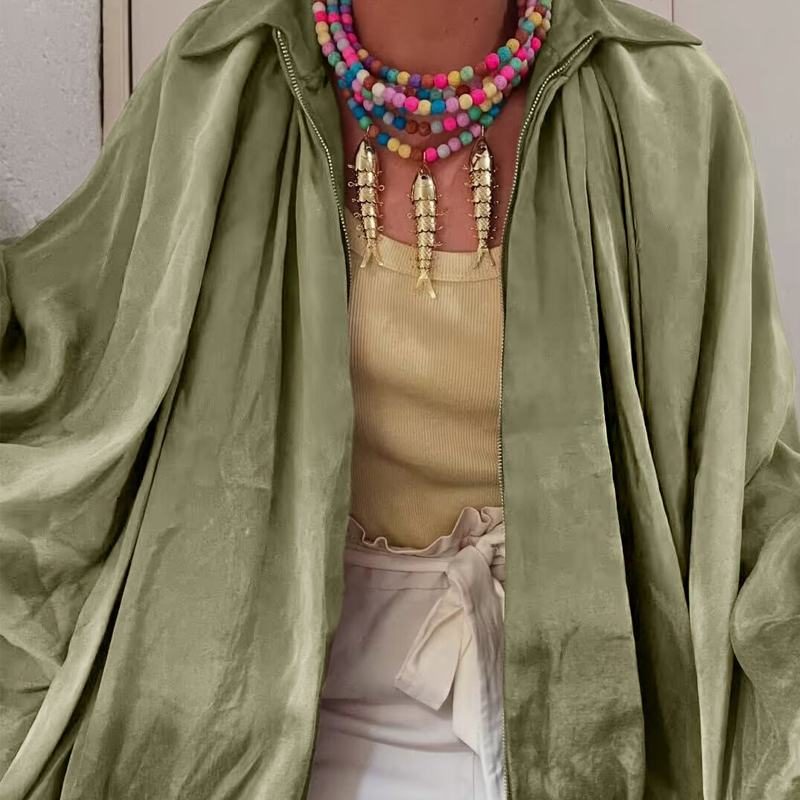 Veste bombardier femme manches longues plis vêtements de rue avec fermeture éclair vert Beige Vintage surdimensionné fermeture éclair décontracté veste d'été femme
