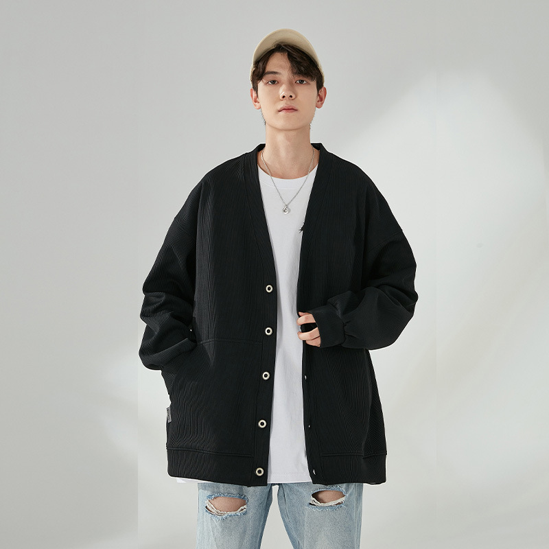 Grande taille L-9XL hommes Cardigan pull manteau coréen col en V à manches longues tricot pull porter décontracté ample mâle adolescent vêtements 50-190KG