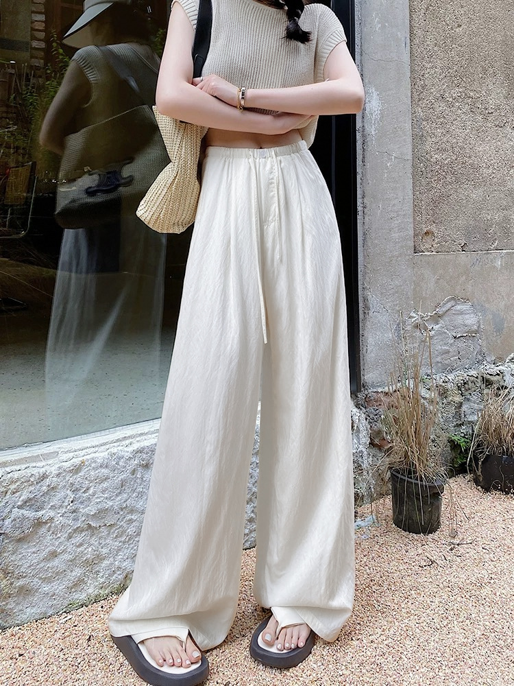 Pantalon décontracté ample en lin pour femme, taille élastique, coupe large, léger et respirant, idéal printemps-été