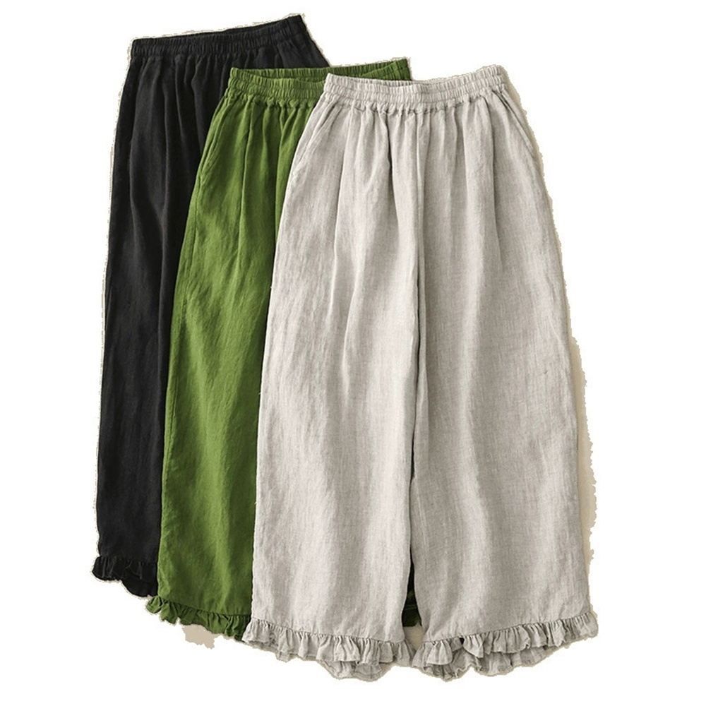 Pantalon coréen en coton et lin pour femme, nouvelle collection été 2026, style japonais, taille haute, coupe large, vêtements pour femme