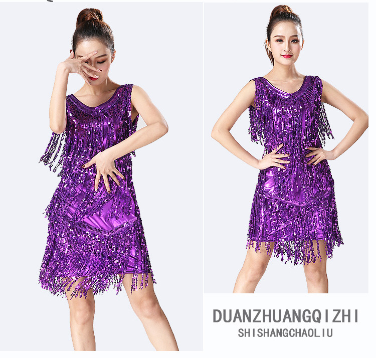 Robe de danse latine pour femmes, col en V, sans manches, paillettes scintillantes, franges, salle de bal, Samba, Tango, scène, Costume Rave