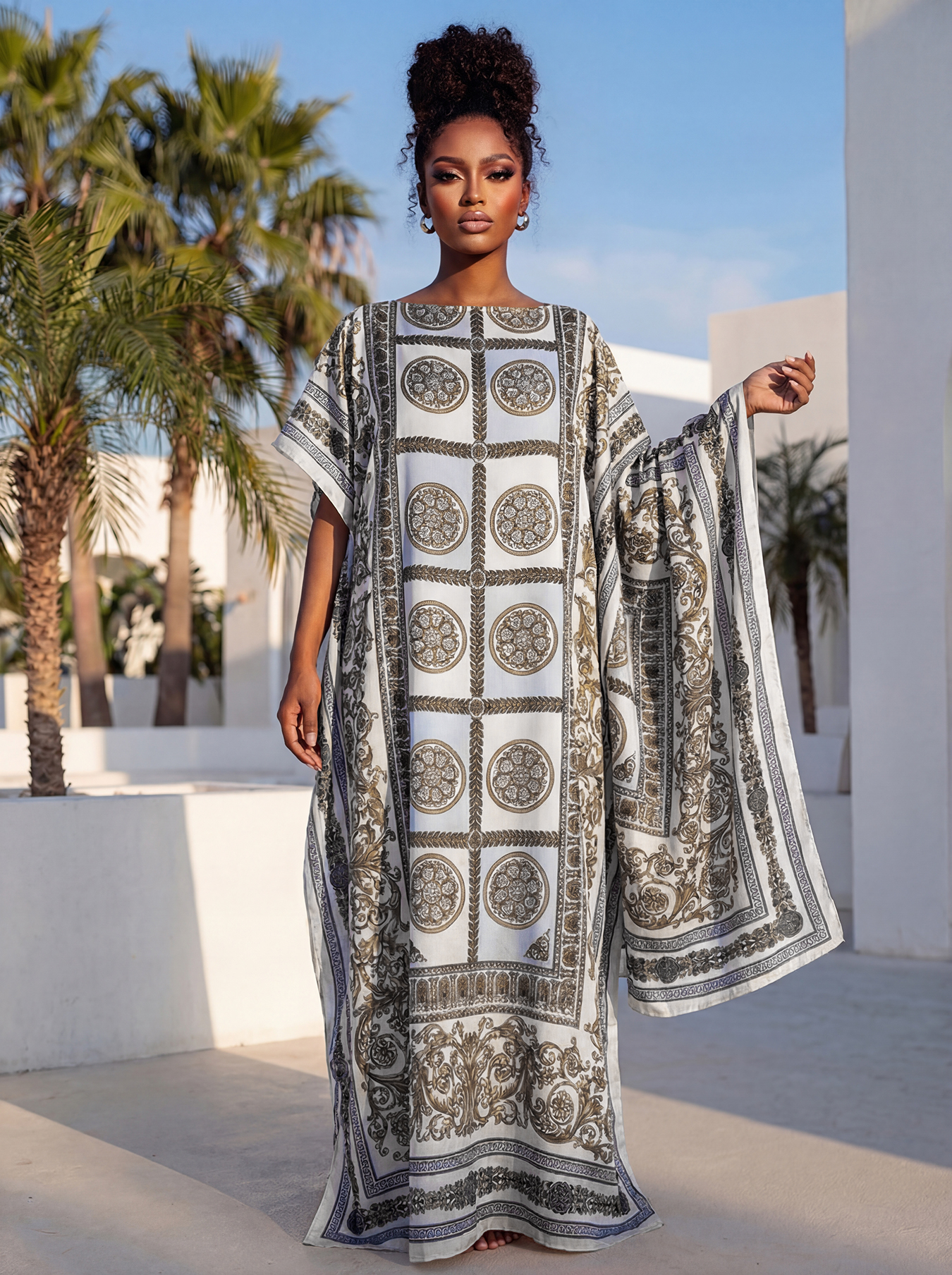 Nouvelle Collection Été : Robes Africaines Élégantes pour Femmes – Kaftan Long en Soie Imprimée pour Femme Musulmane, Abaya Oversize Style Koweïtien