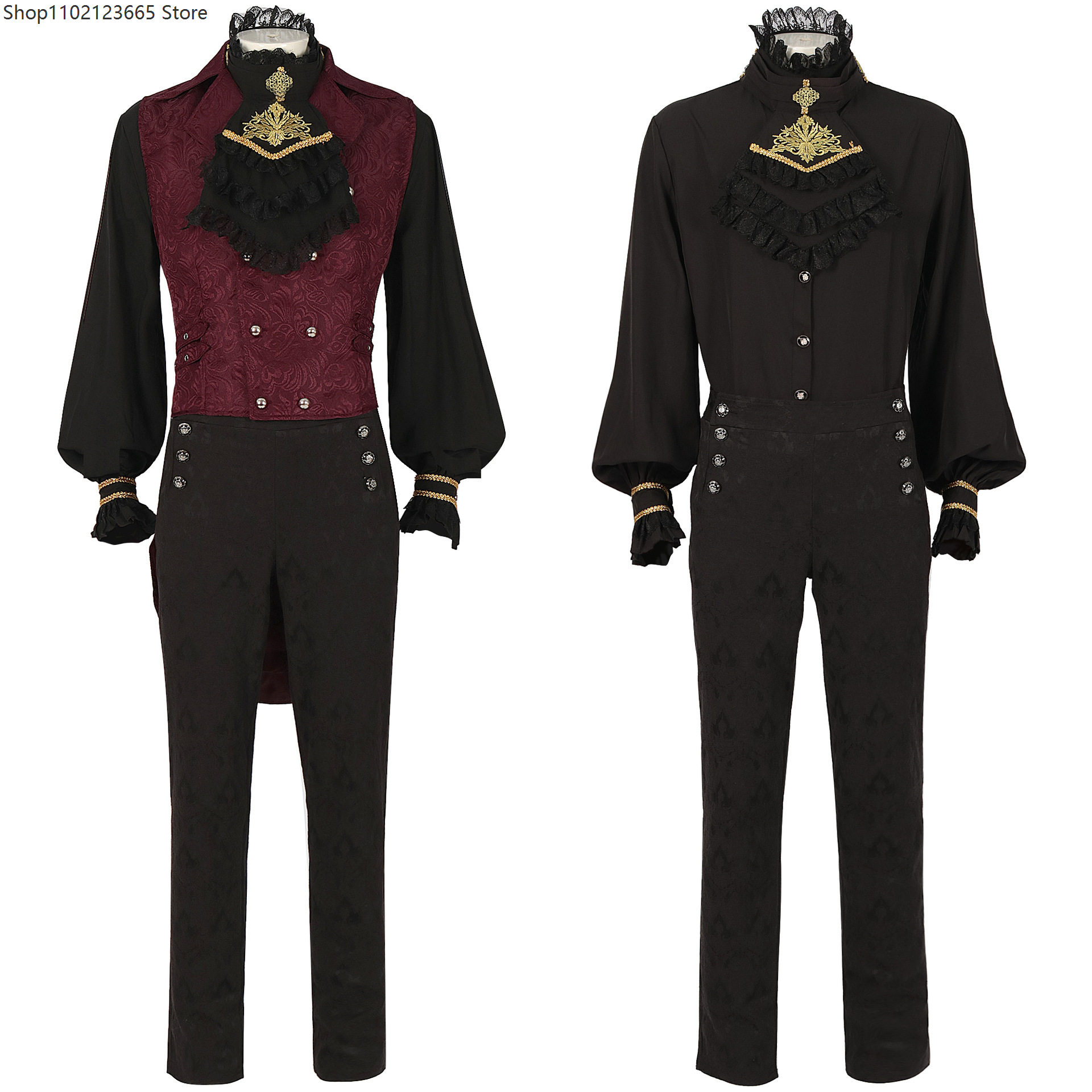 Costume Gothique Homme, Smoking Médiéval, Chemise Noire Steampunk, Gilet, Tenue de Cour, Costumes de Cosplay Vampire Halloween 2026