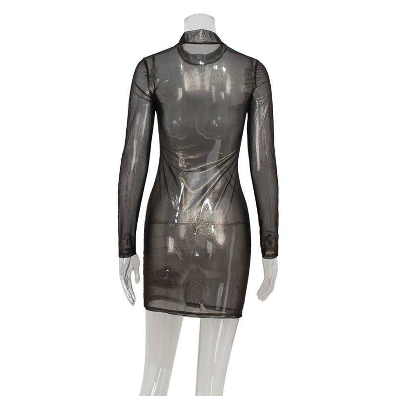 Robes en maille pour femmes, mode Sexy, Clubwear, manches longues, col roulé, slim, transparent, enveloppant les hanches, Mini Robes féminines