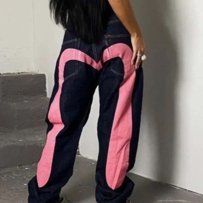 Jean gothique Y2K rétro pour femmes, Streetwear noir Cargo Punk Vintage Kpop imprimé jambes larges, pantalon en Denim, automne