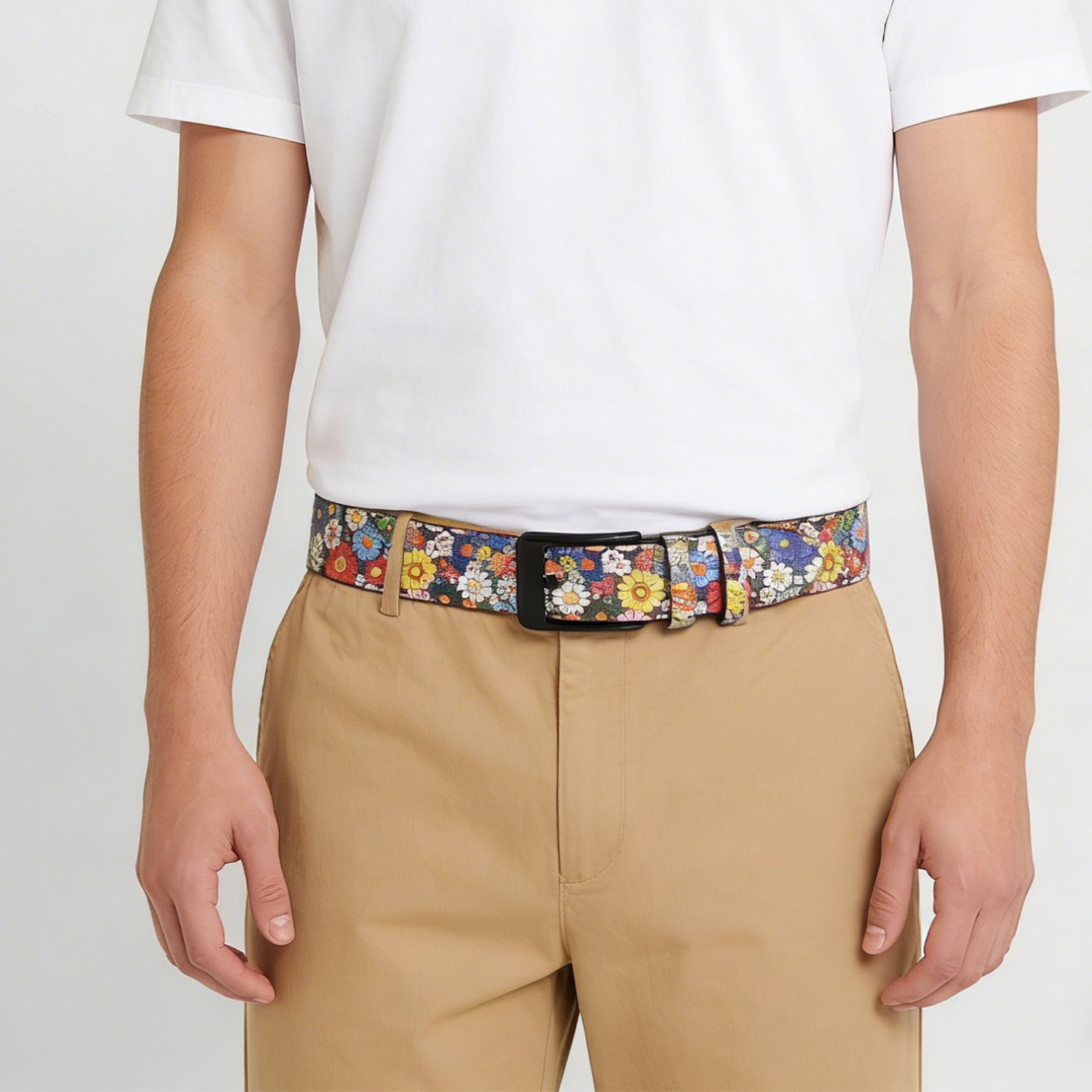 Ceinture ornée de nombreuses fleurs magnifiques – Ceinture imprimée style bohème en cuir avec strass et clous brillants pour jeans et robes