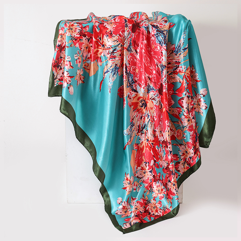 Nouveau Foulard Carré en Soie Synthétique pour Femme, Imprimé Floral, en Satin, Bandana, Écharpe, Cache-col, Hijab 90cm