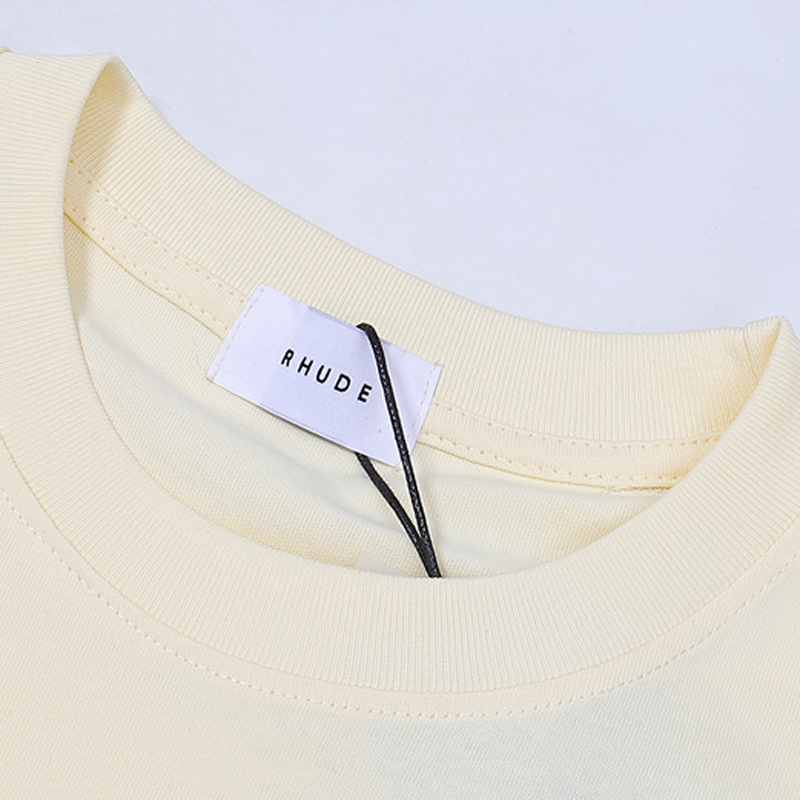 T-shirt Rhude de haute qualité, décontracté, avec logo imprimé, col rond, manches courtes, tendance estivale, pour hommes et femmes, en coton ample