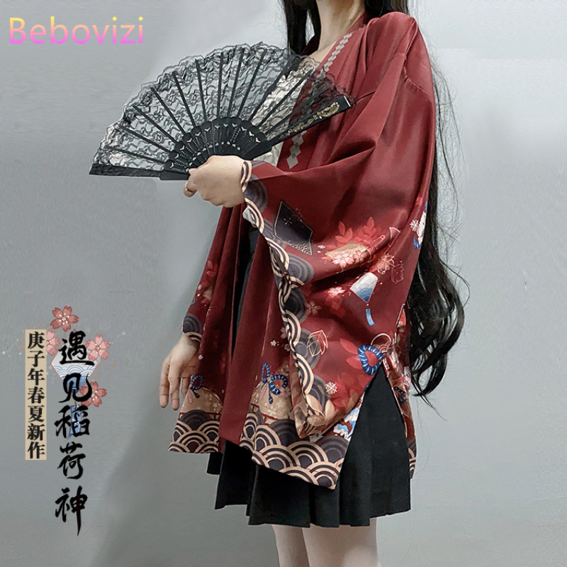 Cardigan Streetwear samouraï japonais pour hommes et femmes, Harajuku Haori, chemisier Cosplay, Yukata, ample, rouge, noir, nouveau, été, 2021