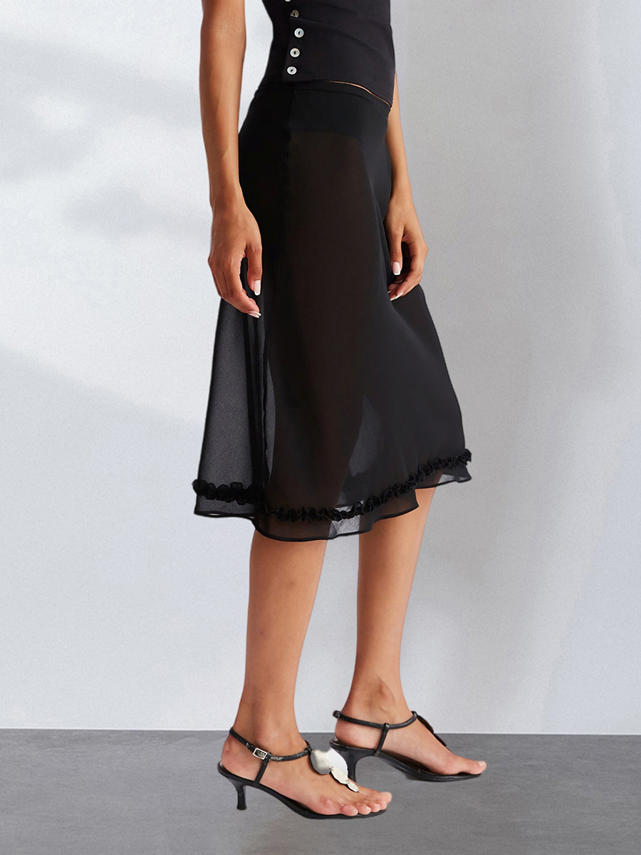 Jupe mi-longue transparente pour femmes, taille basse, ourlet à volants, motif à pois, jupes transparentes, Club, plage, Sexy, Streetwear