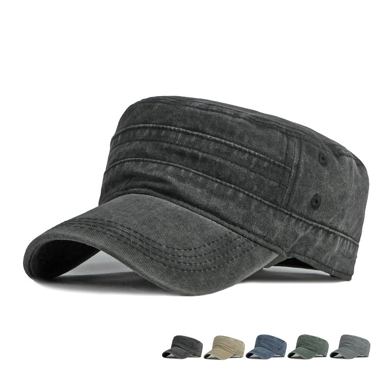 Chapeau Militaire Printemps-Été à Bord Court pour Hommes et Femmes, Casquette Plate Rétro en Coton Lavé pour Grande Taille, Protection Solaire, Chapeau de Pêche