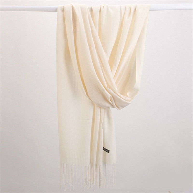 Écharpe Solide en Cachemire pour Femme, Châle Pashmina avec Pompon, Hijab, Foulard Fin, Collection Printemps-Hiver 2024