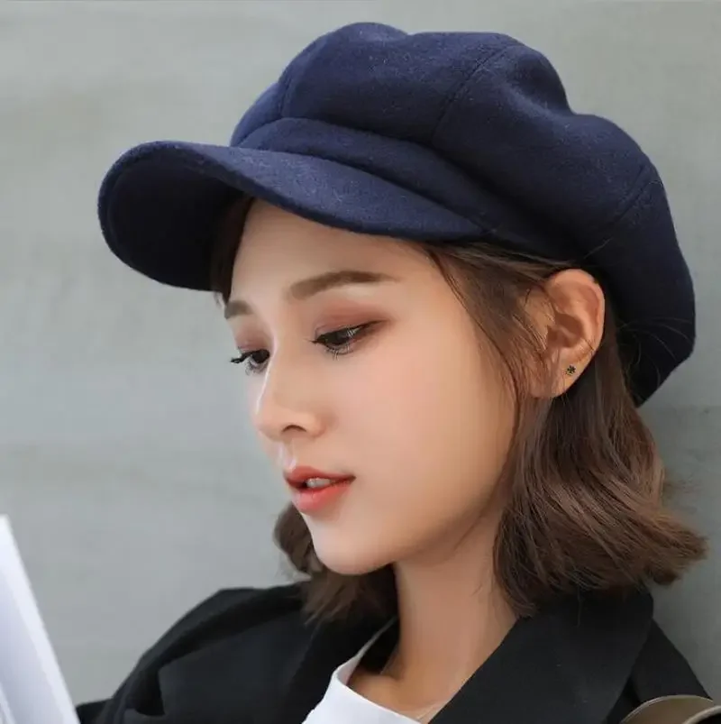 Automne hiver chapeaux pour femmes solide plaine octogonale casquette de gavroche hommes dames décontracté laine chapeau hiver béret femmes peintre casquettes hiver