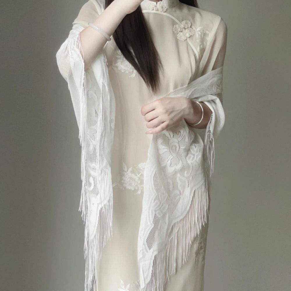 Cardigans à col en V patchwork de gland pour femmes, accessoires de mariage, châle creux à proximité, cape de Rhde soirée, châle en tulle, fête
