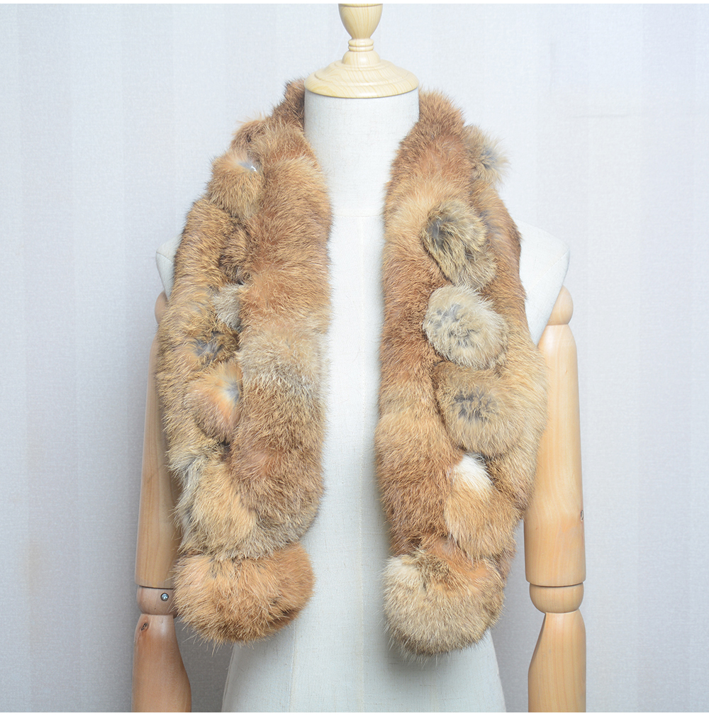 Femmes hiver lapin fourrure écharpe 100% naturel lapin fourrure mode chaud et doux foulard en gros Pompon fourrure foulards bandeaux
