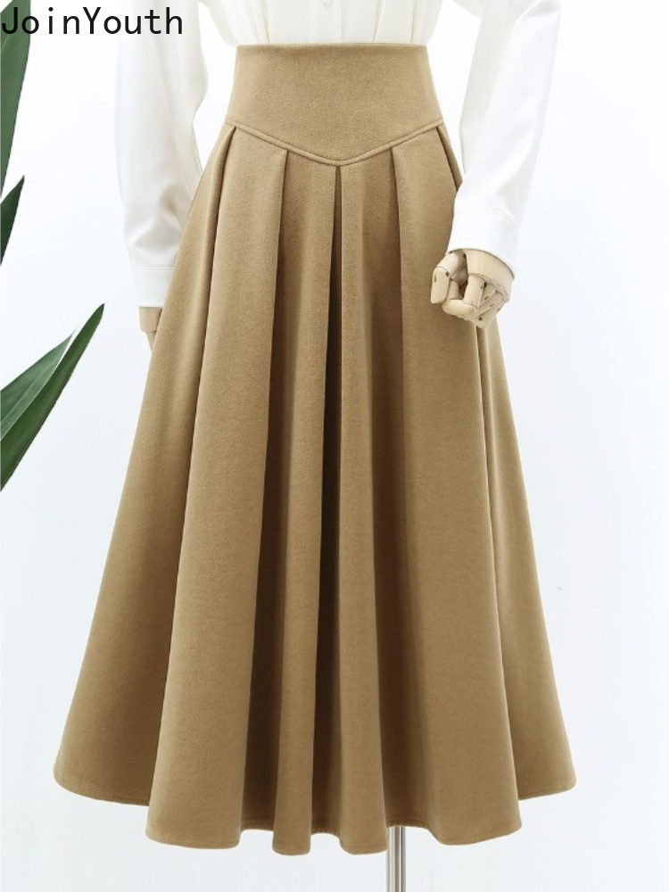 Jupe trapèze taille haute pour femmes, jupe tunique, jupe de tempérament coréen, vintage, solide, document, mode, 2025