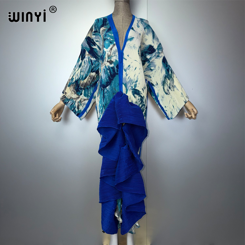 Robe Kaftan Maxi Bohème WINYI Style Moyen-Orient Élégante Plissée Cache-maillot de Plage Élastique Luxe Soirée Fête Dubaï Abaya