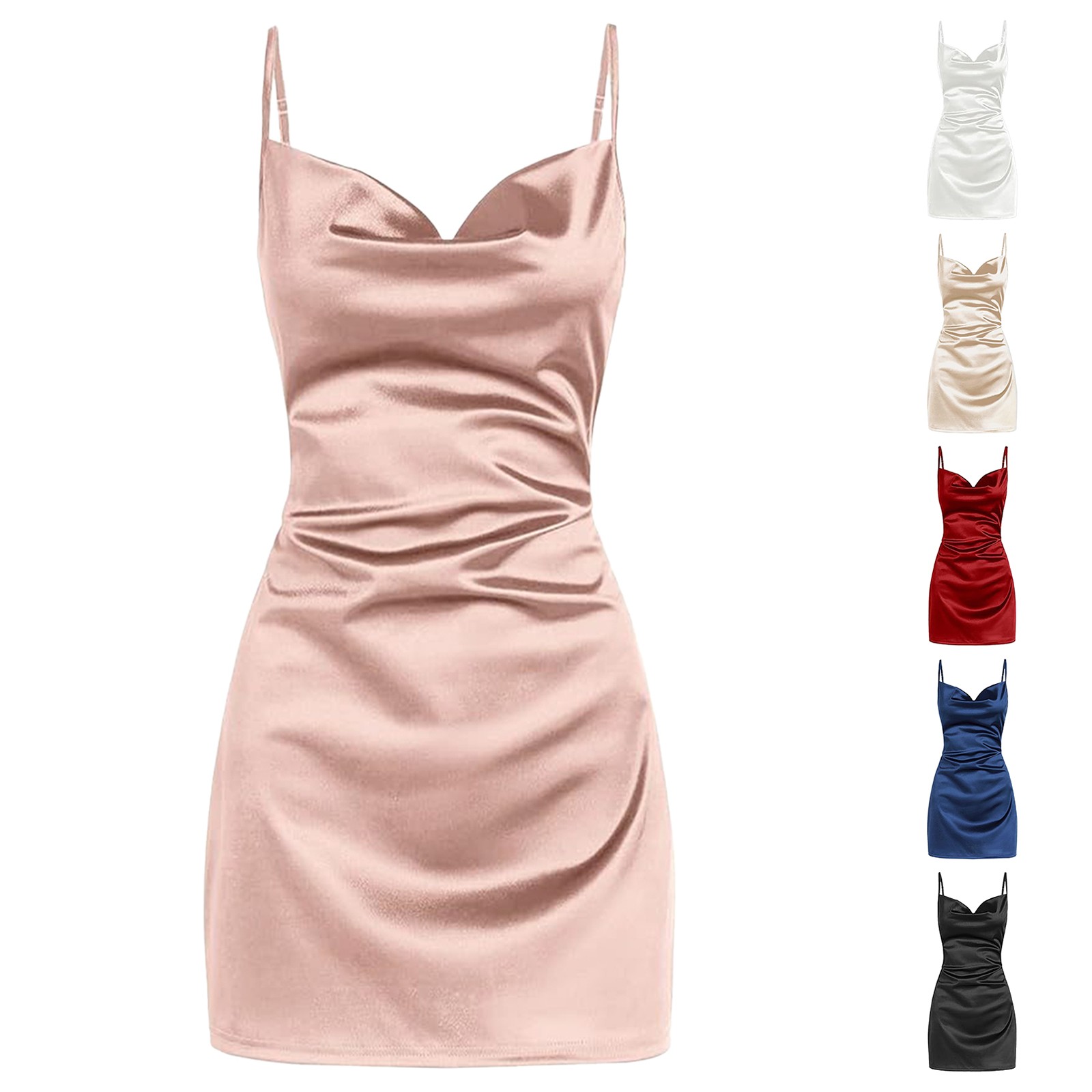 Mini robe smockée en satin pour femme, robe courte, col bénitier, dos nu, coupe basse, solide, documents, fête, boîte de nuit, éducatif