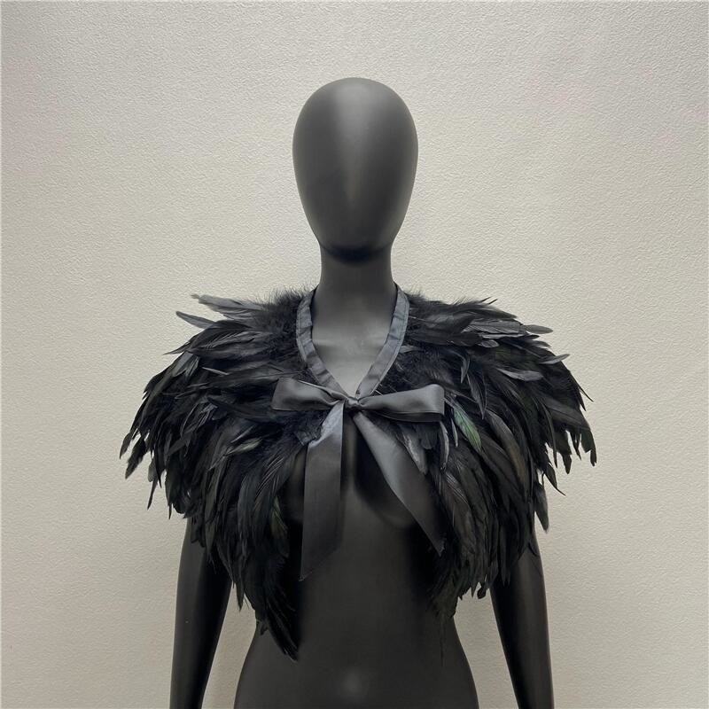 Châle de Style Gothique pour Femme, Foulard de Cou, Robe de Dinde, Cape d'Halloween, Fourrure, Plume, ixde Mariage, Cosplay