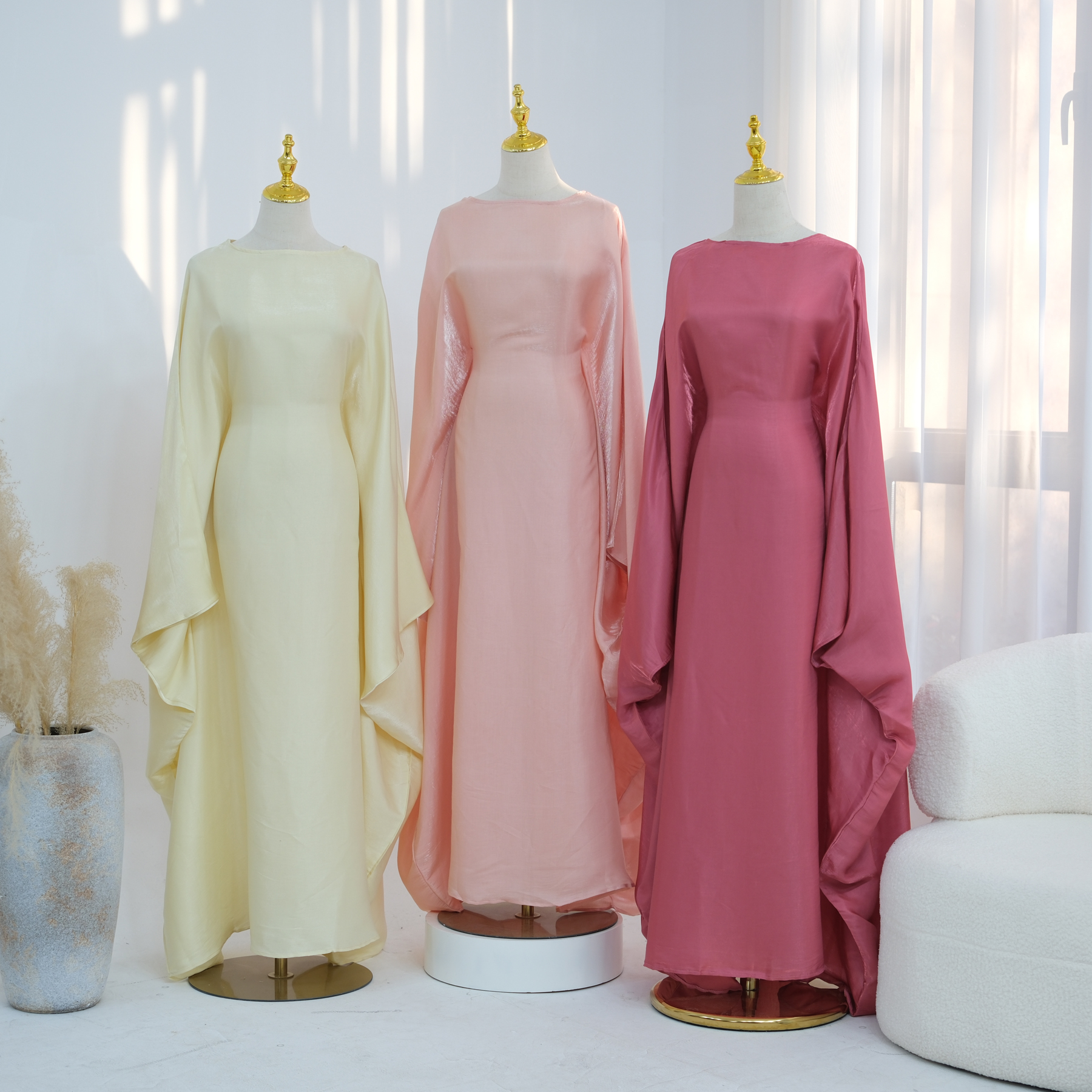 Robe kaftan brillante pour femmes pour la fête du soir du Ramadan, manches papillon, col rond, abaya musulmane pour femmes, vêtements islamiques de Dubaï
