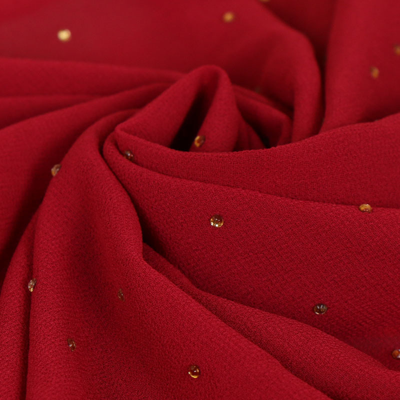 Écharpe hijab longue en mousseline pour femme, couleur unie avec chaîne de perles et décorations entièrement en strass, qualité supérieure