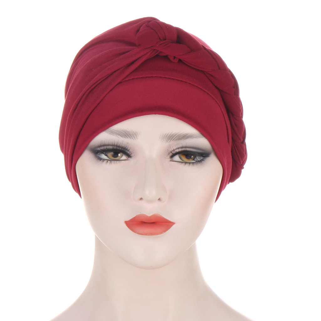 Casquettes Hijab musulmanes tressées de couleur unie, tête enveloppante pour femmes du Ramadan, Turban indien à la mode pour dames