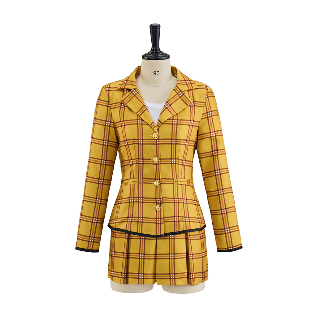 Film Clueless Cher Horowitz Cosplay uniforme à carreaux jaunes veste gilet jupes ensemble Halloween noël carnaval tenues de fête