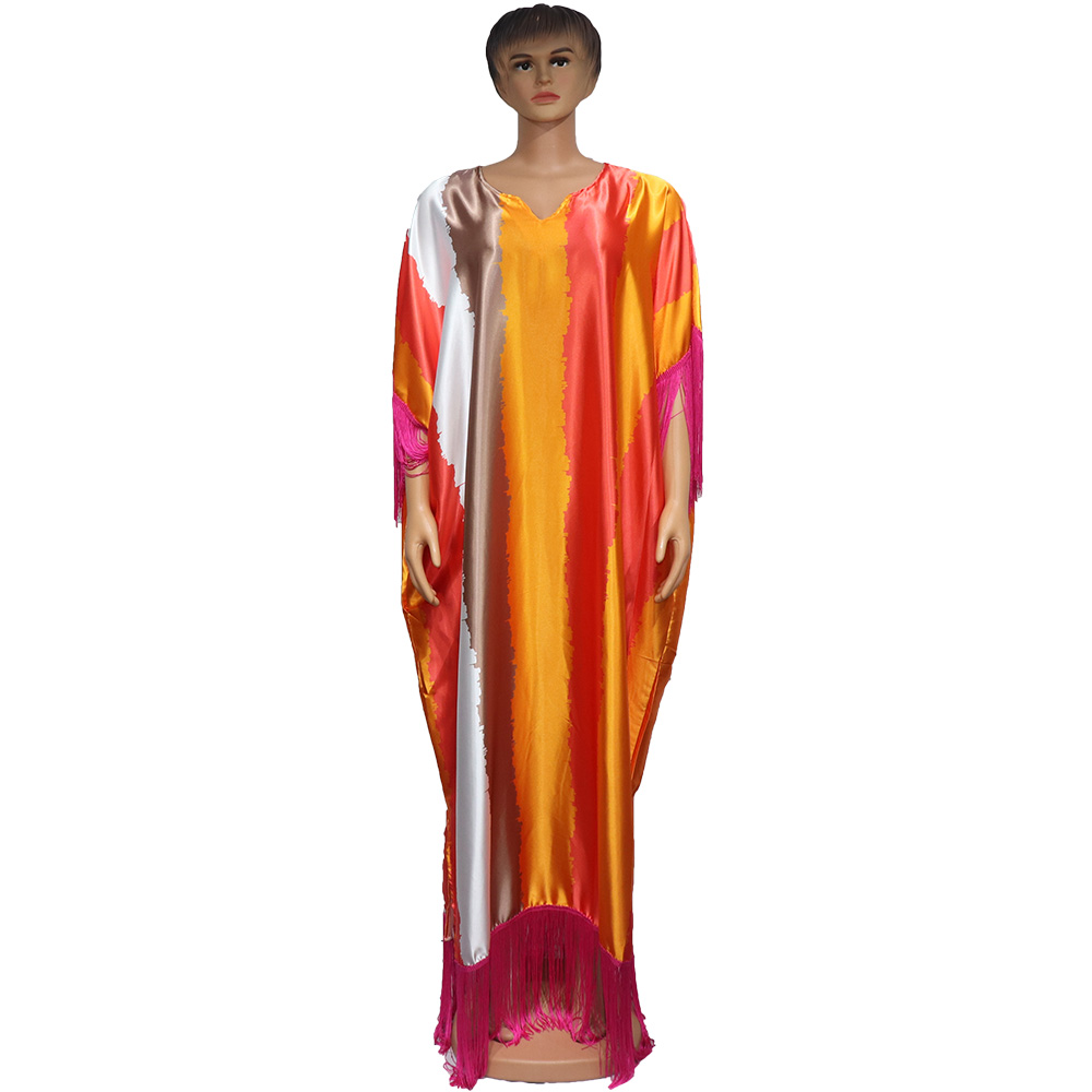 Jupe Ample Confortable en Soie Artificielle pour Femme Africaine, Tissu Cousu à Franges, Mode de Qualité