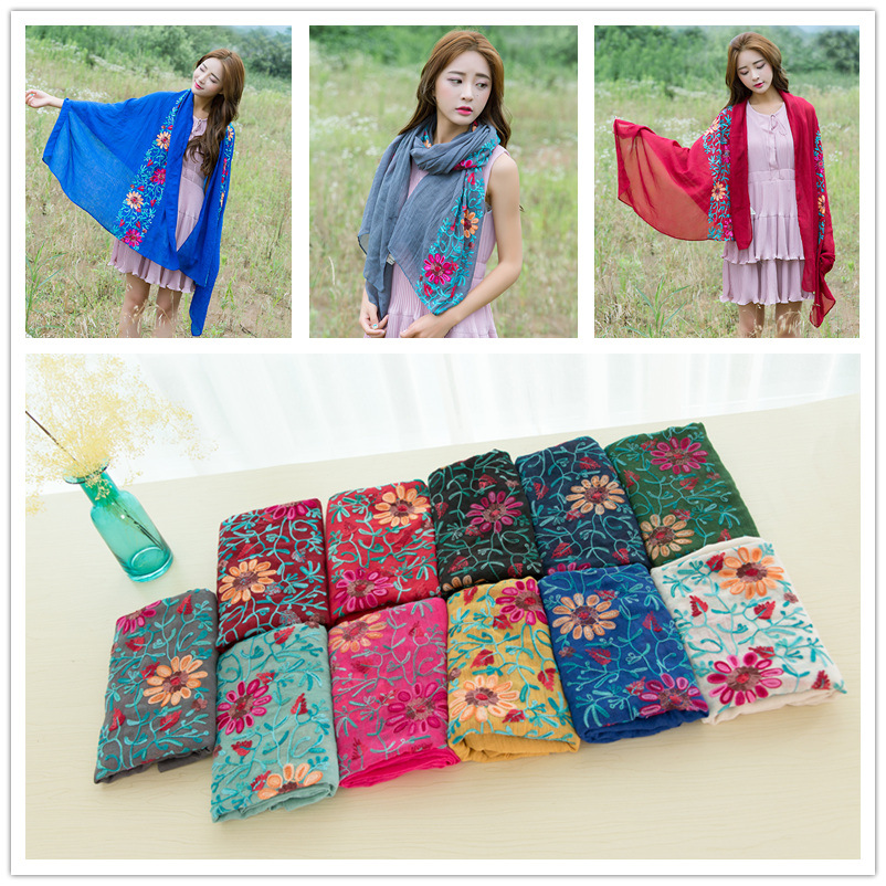 Châle en Viscose à fleurs brodées unies, écharpe en coton imprimé Bandana indien, Foulard doux, casquette Hijab musulmane, 2026