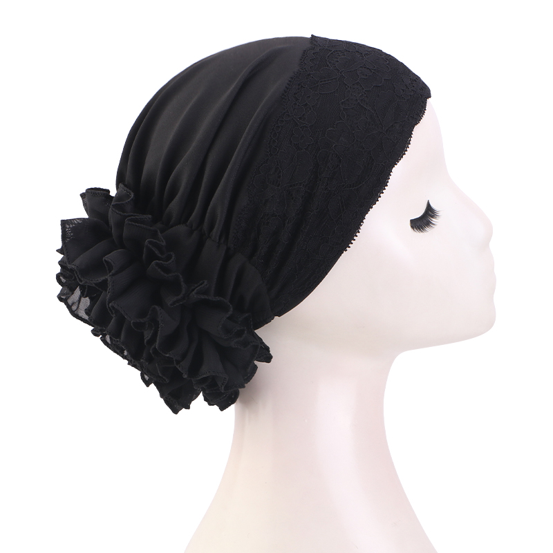 Foulard de tête en dentelle à grandes fleurs pour femmes, chapeau Turban élégant, doux et léger, Design à volants, couvre-chef de chimio multicolore, nouvelle collection
