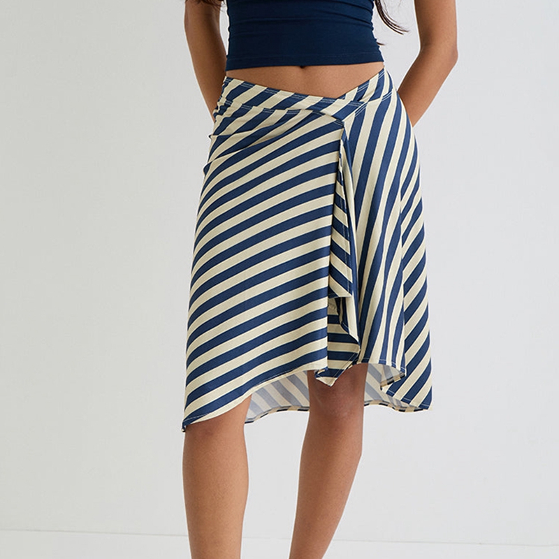 Élégant bureau dame jupe fluide Streetwear Vintage rayé ourlet irrégulier jupe Midi Chic mode femmes taille haute a-ligne jupe