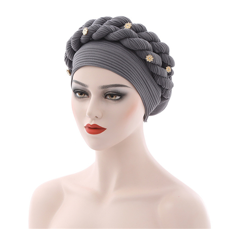 Double tresse diamants Halo Turban casquette dame Cancer chimio casquettes femme Bonnet Bonnet perte de cheveux couverture africaine bandeau