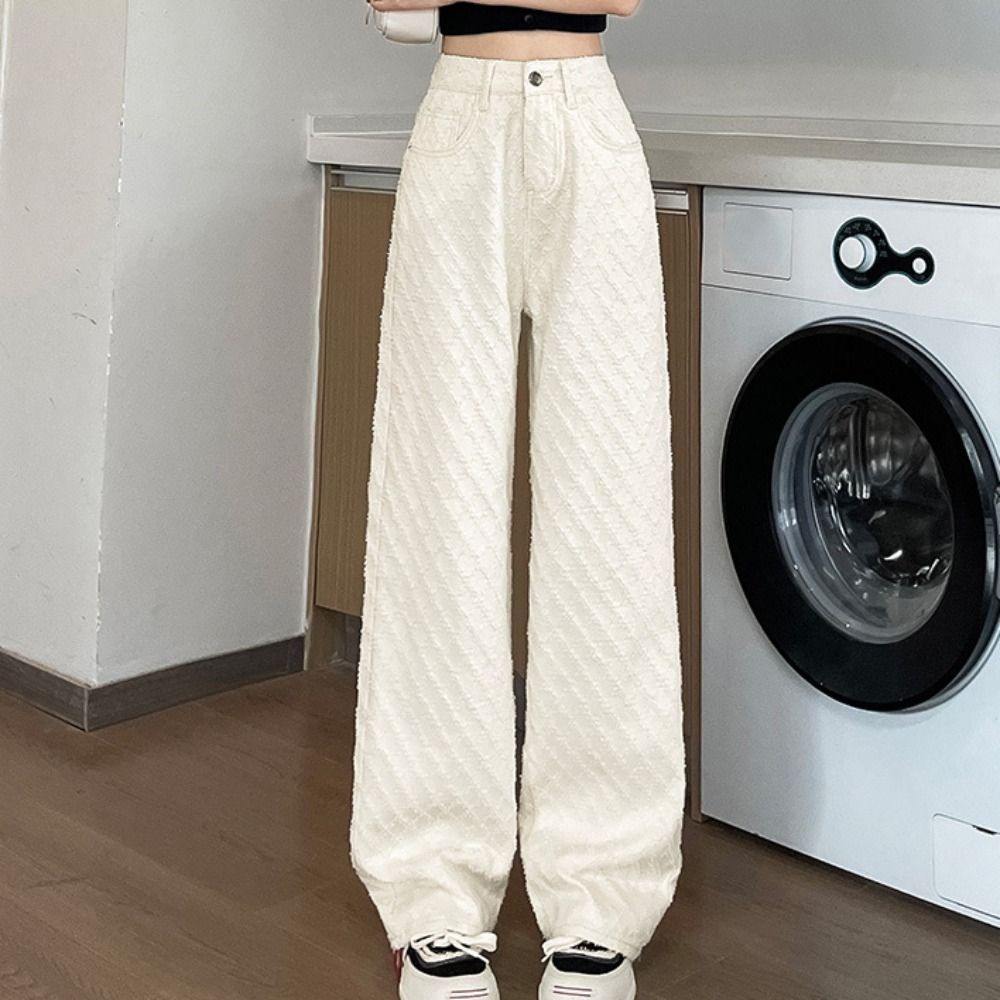 Jean en denim simple à motif quadrillé, coupe baggy, style coréen, pour femme, Y2K, jambe droite, décontracté, taille haute, pour filles