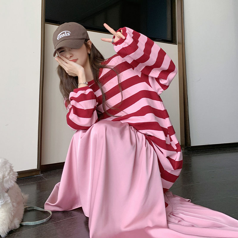 Robe mi-longue mi-longue pour femmes enceintes, nouvelle collection automne 2024, rétro, ample, preppy