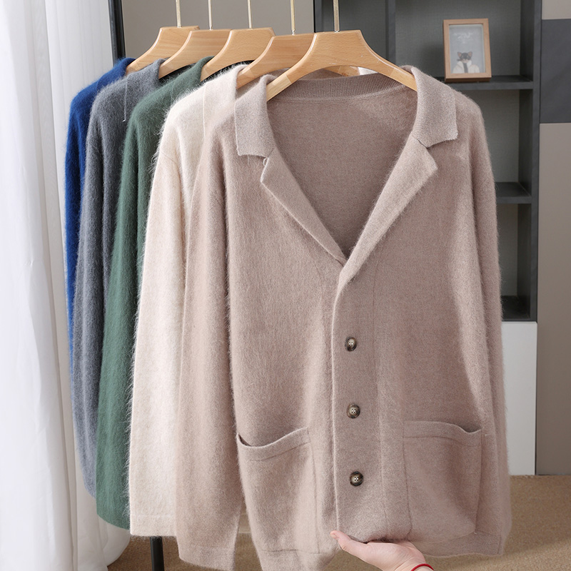 Nouveau Cardigan en laine de vison hommes pull rembourré manteau affaires décontracté tricoté cachemire pull manteau