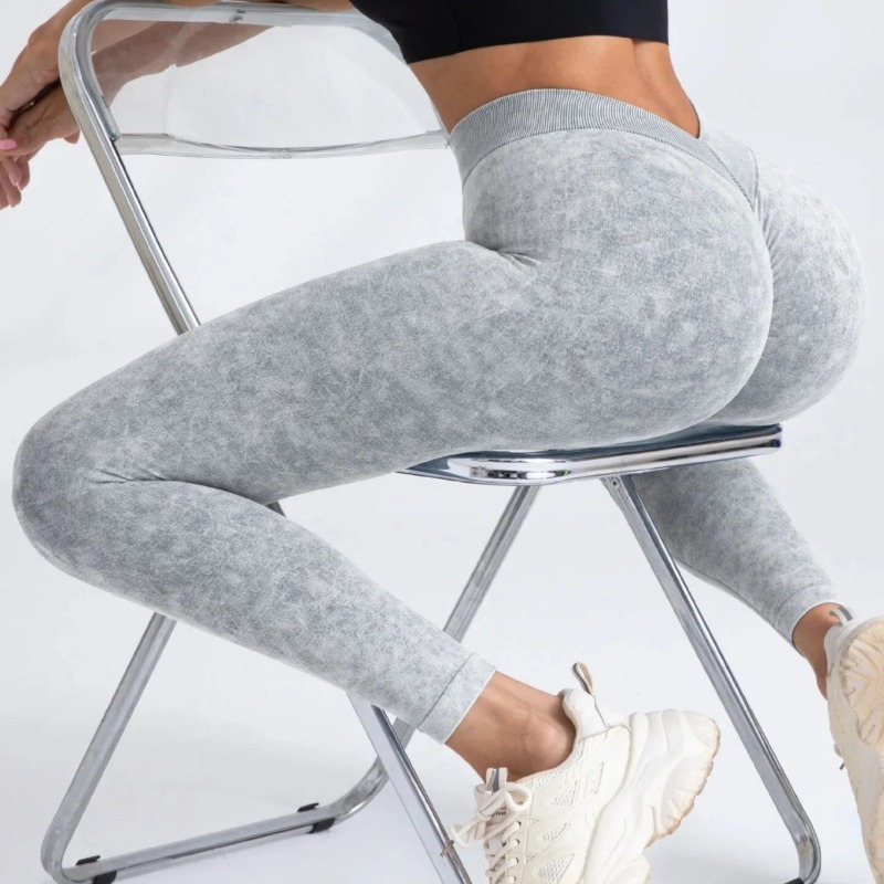 Leggings de sport sans couture pour femmes, collants à dos en V, taille haute, rehausseur de hanches, pantalons de gymnastique, lavage à l'eau givrée, extensibles, Yoga