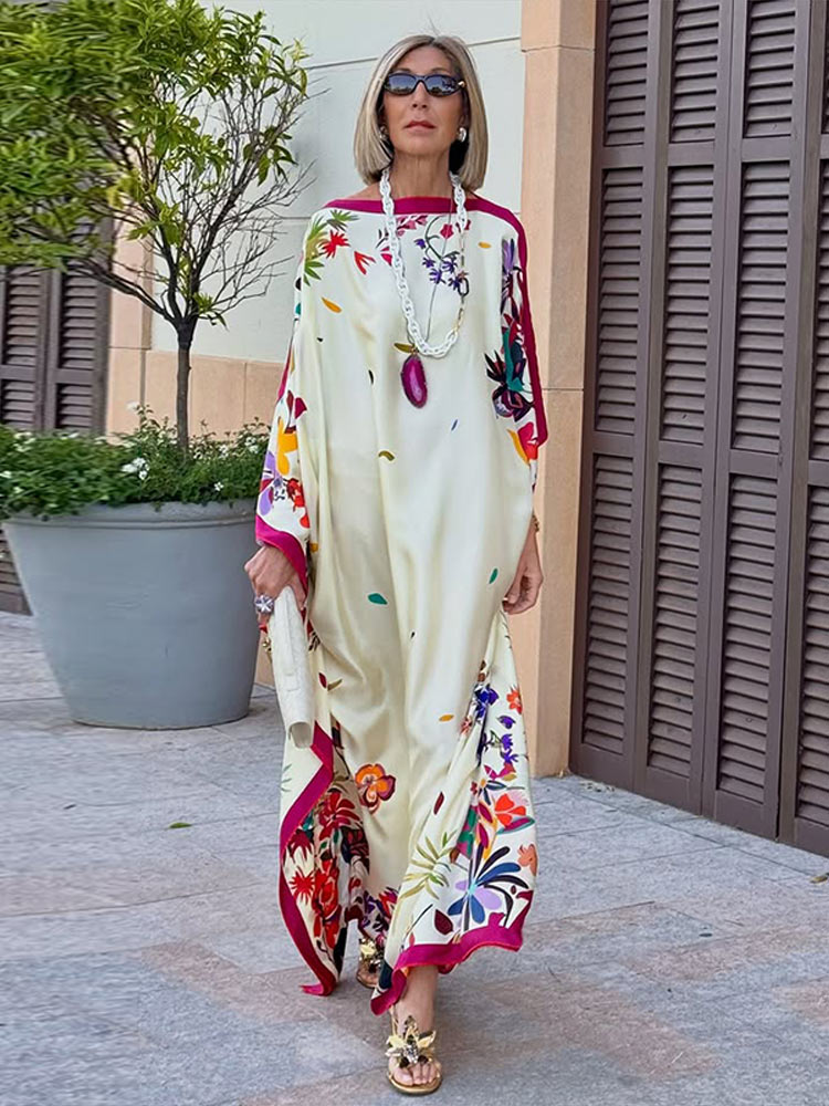Robe longue rétro à col rond imprimé et manches longues pour femme – Nouvelle collection été 2026 – Tenue quotidienne élégante