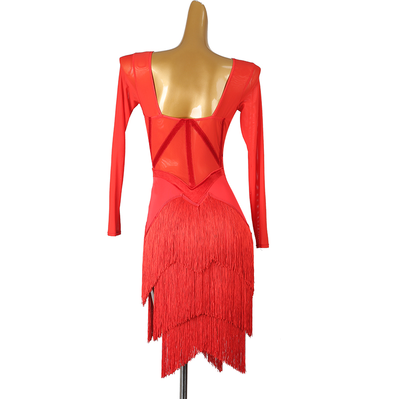 Robe de danse latine à franges pour femmes, avec franges, pour spectacle, Salsa, Rumba, manches longues, pour salle de bal, Costume de scène, nouvelle collection 2025