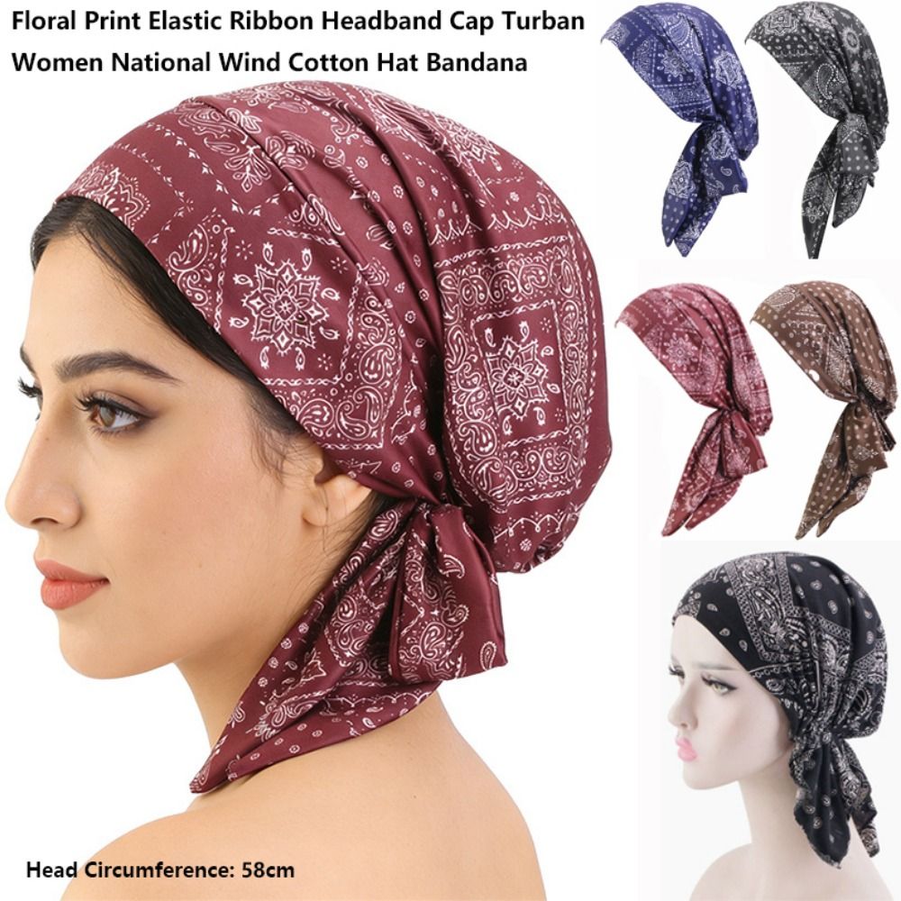 Turban de haute qualité à imprimé floral bohème, chapeau décontracté de printemps pour chimiothérapie, chapeau en coton coupe-vent, bandana pour femme, style ethnique