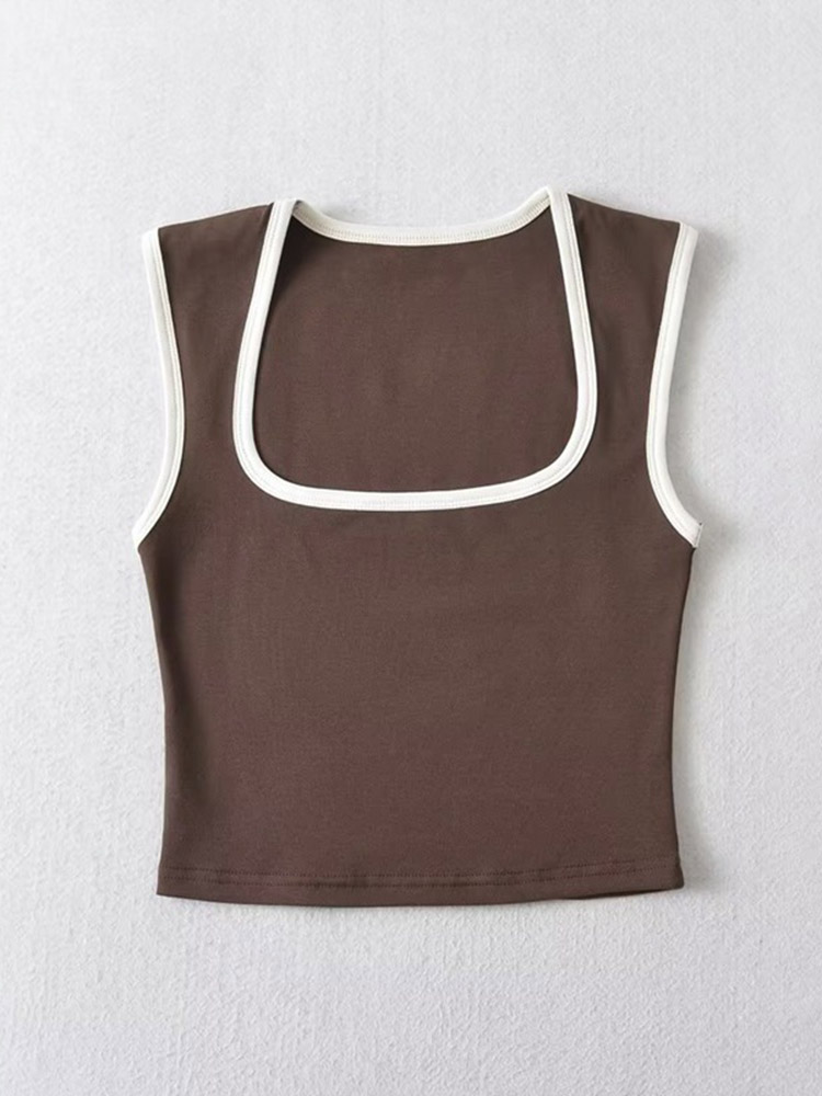 Débardeur sans manches pour femme, Slim, couleur contrastée, décontracté, col carré, haut court, vêtements Streetwear, Y2k, 2024
