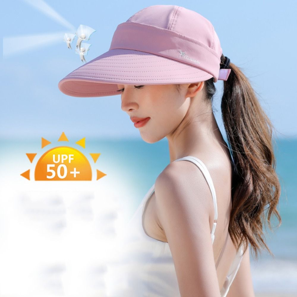 Chapeau de soleil d'été décontracté à large bord pour femmes, Protection UV, pliable, haut vide, queue de cheval, casquette de plage détachable et réglable