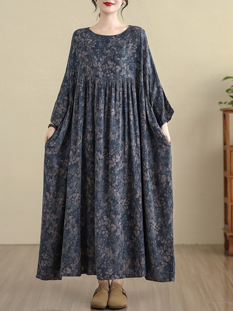 Surdimensionné coton vintage floral nouveau dans les robes pour les femmes décontracté ample longue printemps automne robe vêtements élégants 2025