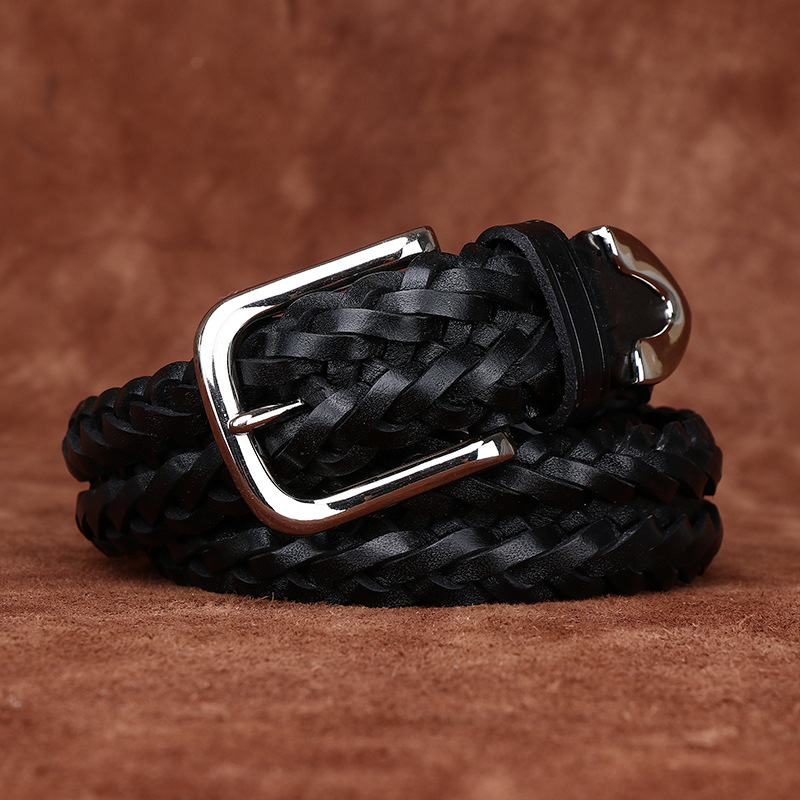 Ceinture en cuir tressé de 3,5 cm de large pour homme, en cuir de vachette de première qualité, faite à la main, avec boucle à ardillon, polyvalente pour pantalons décontractés.