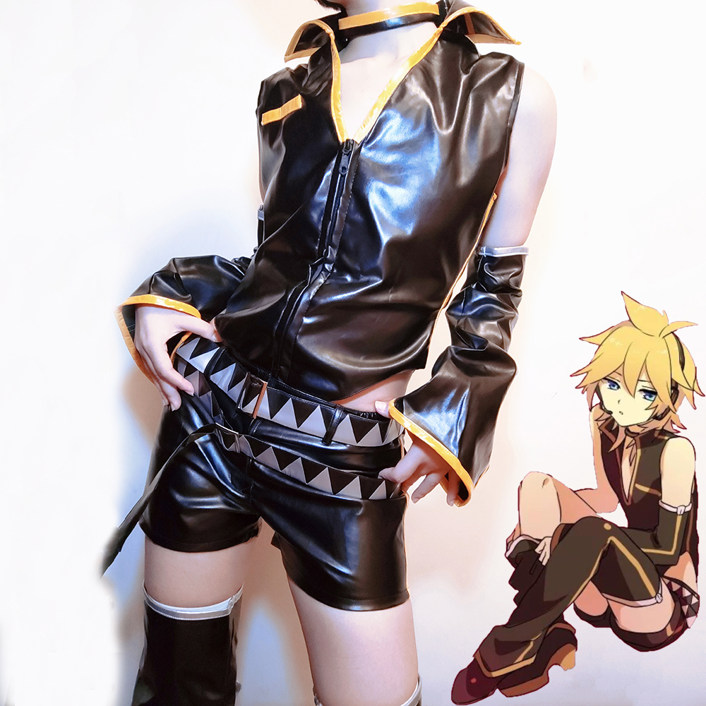 Costume de Cosplay Len de jeu animé pour adultes, unisexe, haut et short en cuir PU, tenue de fête Punk d'halloween, uniforme