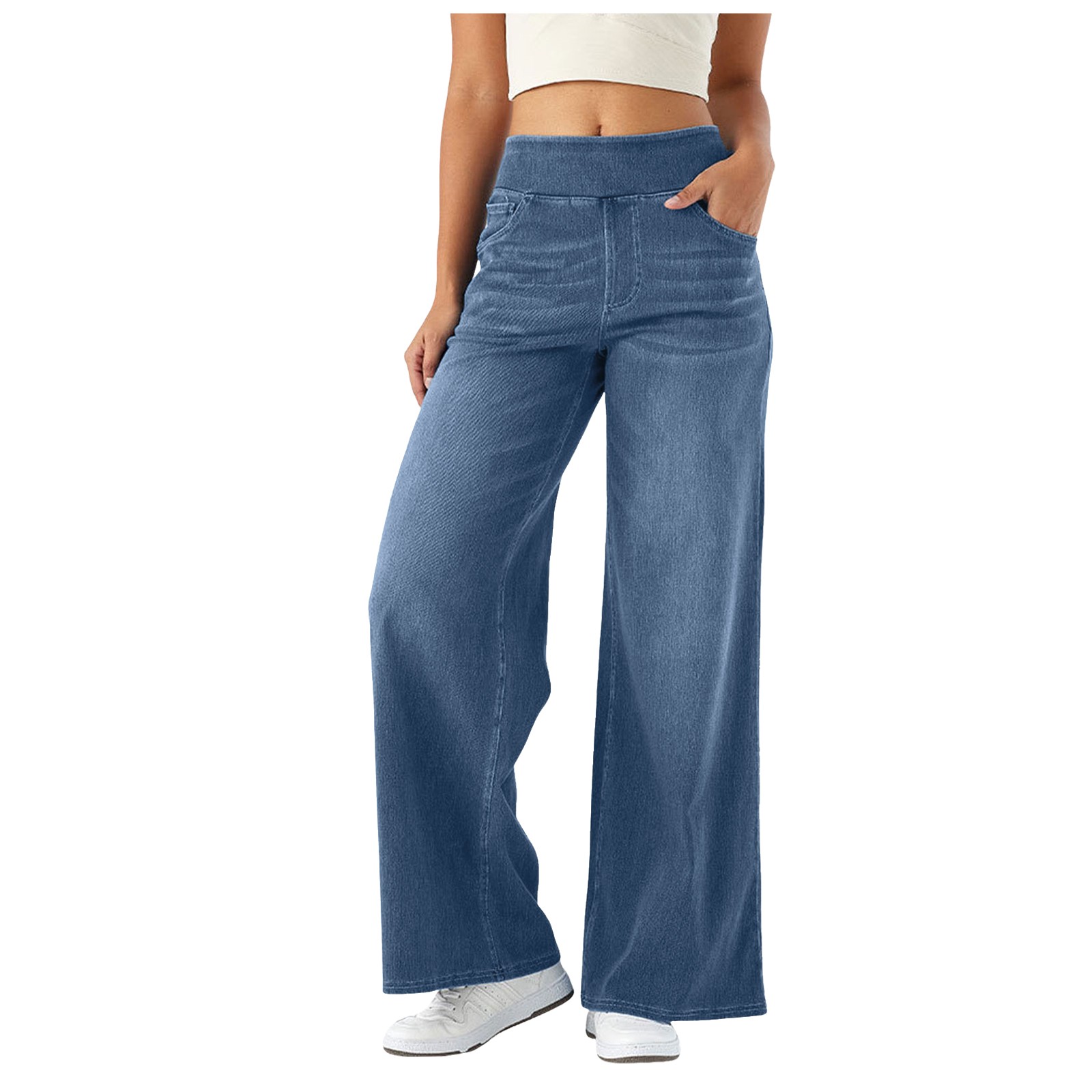 Jean Baggy décontracté pour femmes, taille élastique, jambes larges, pantalon en Denim élégant, coupe cintrée, pantalon Palazzo rétro américain