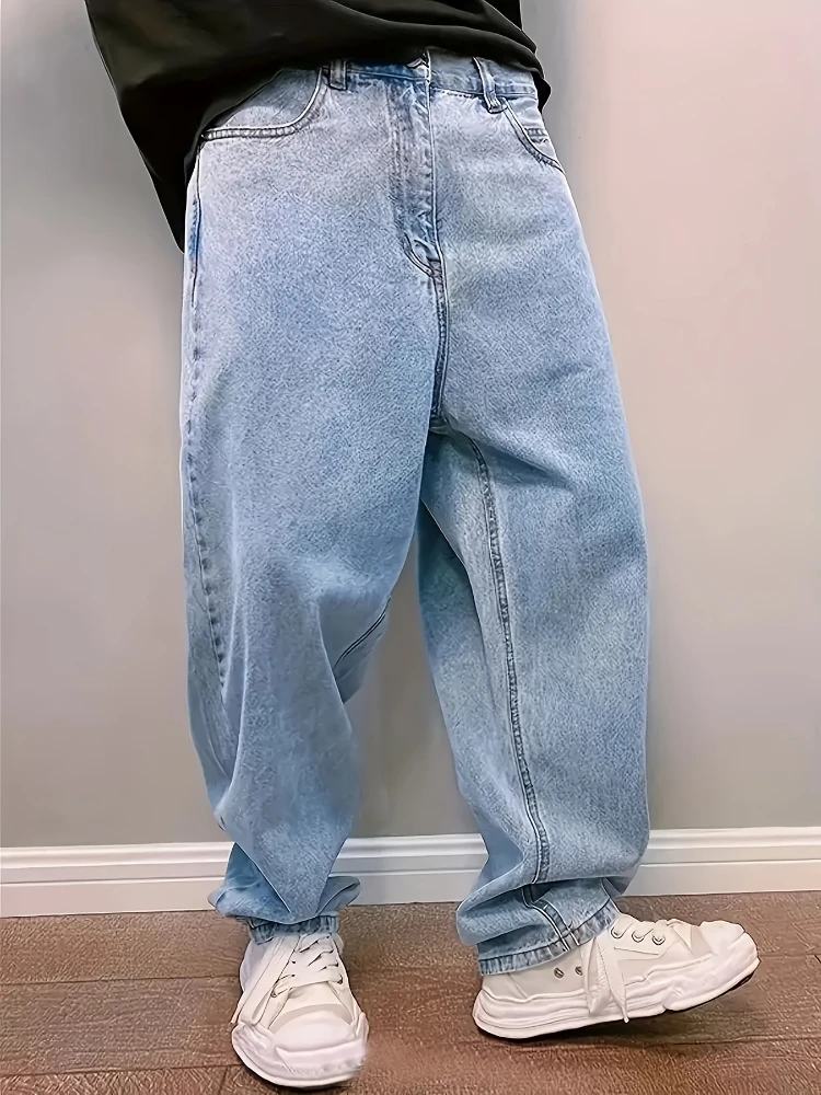 Jean Baggy surdimensionné pour hommes, pantalon droit, ample, bleu clair, Streetwear, mode, jambes larges, Y2k, printemps automne